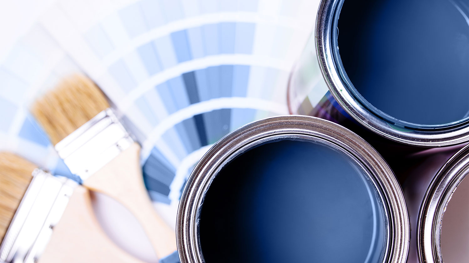 A view of blue paint cans