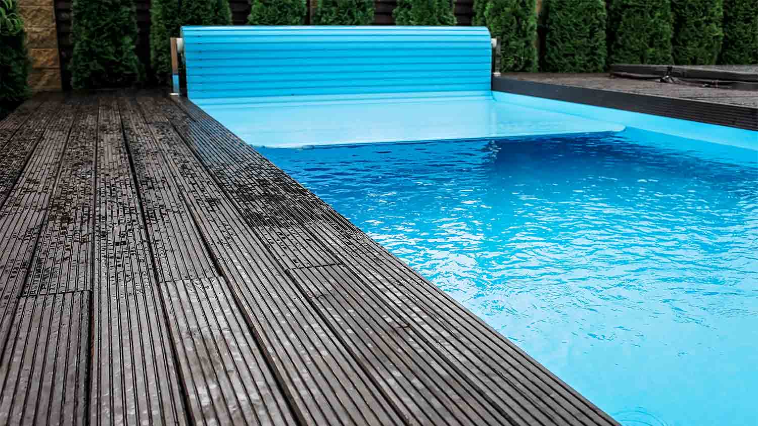 blue electric swimming pool cover