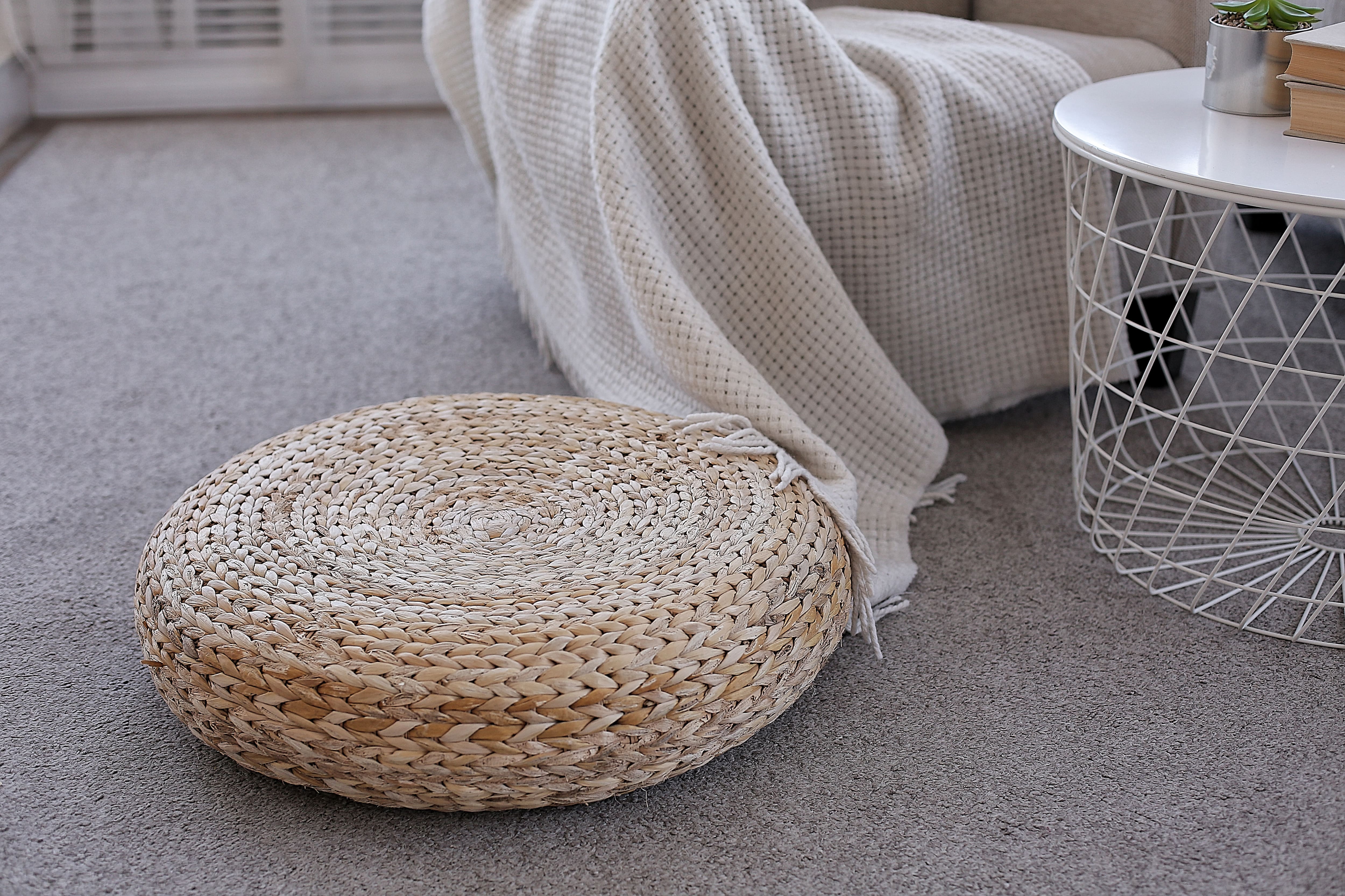 Straw pouf in living room design