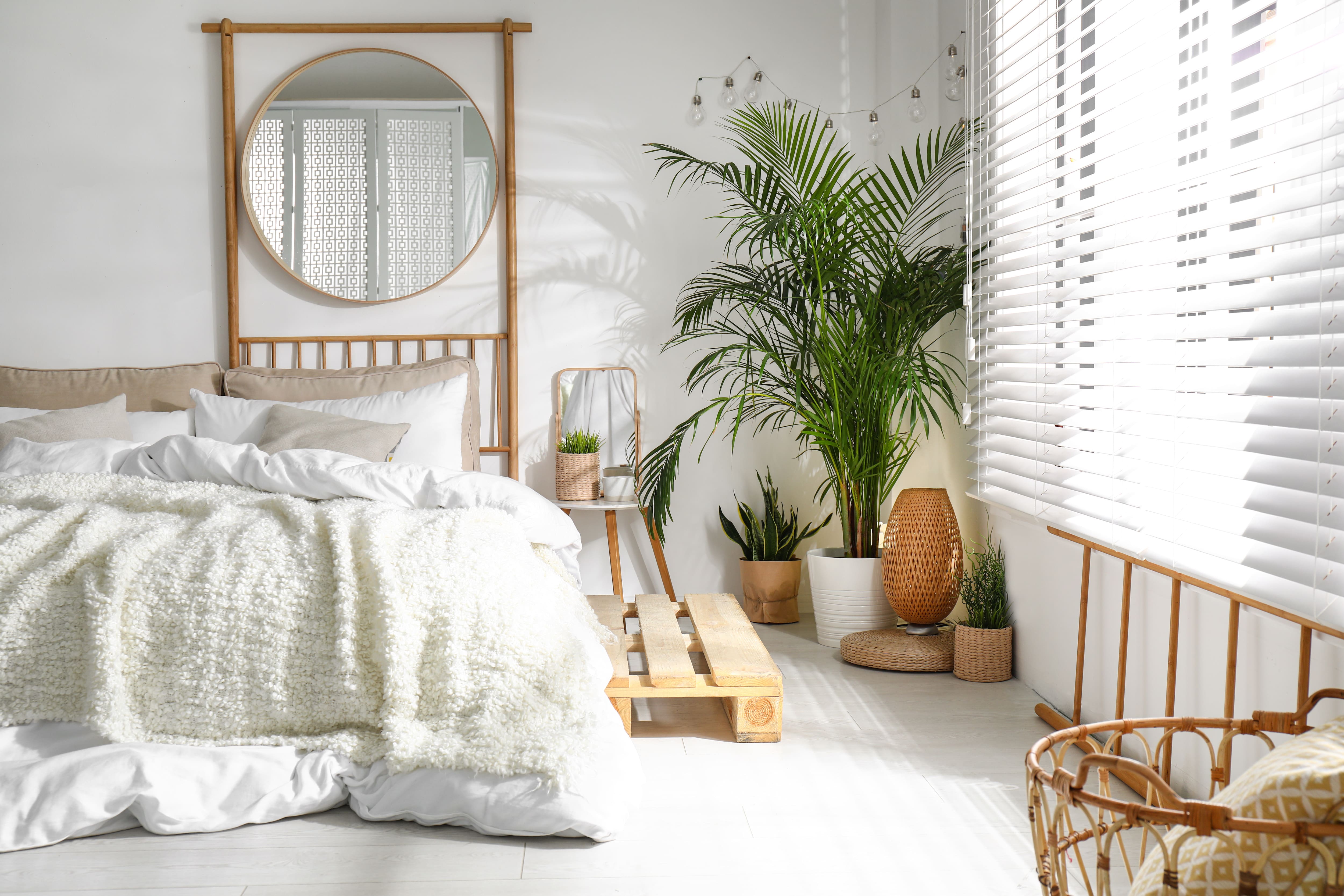 Low-profile bed in bohemian bedroom