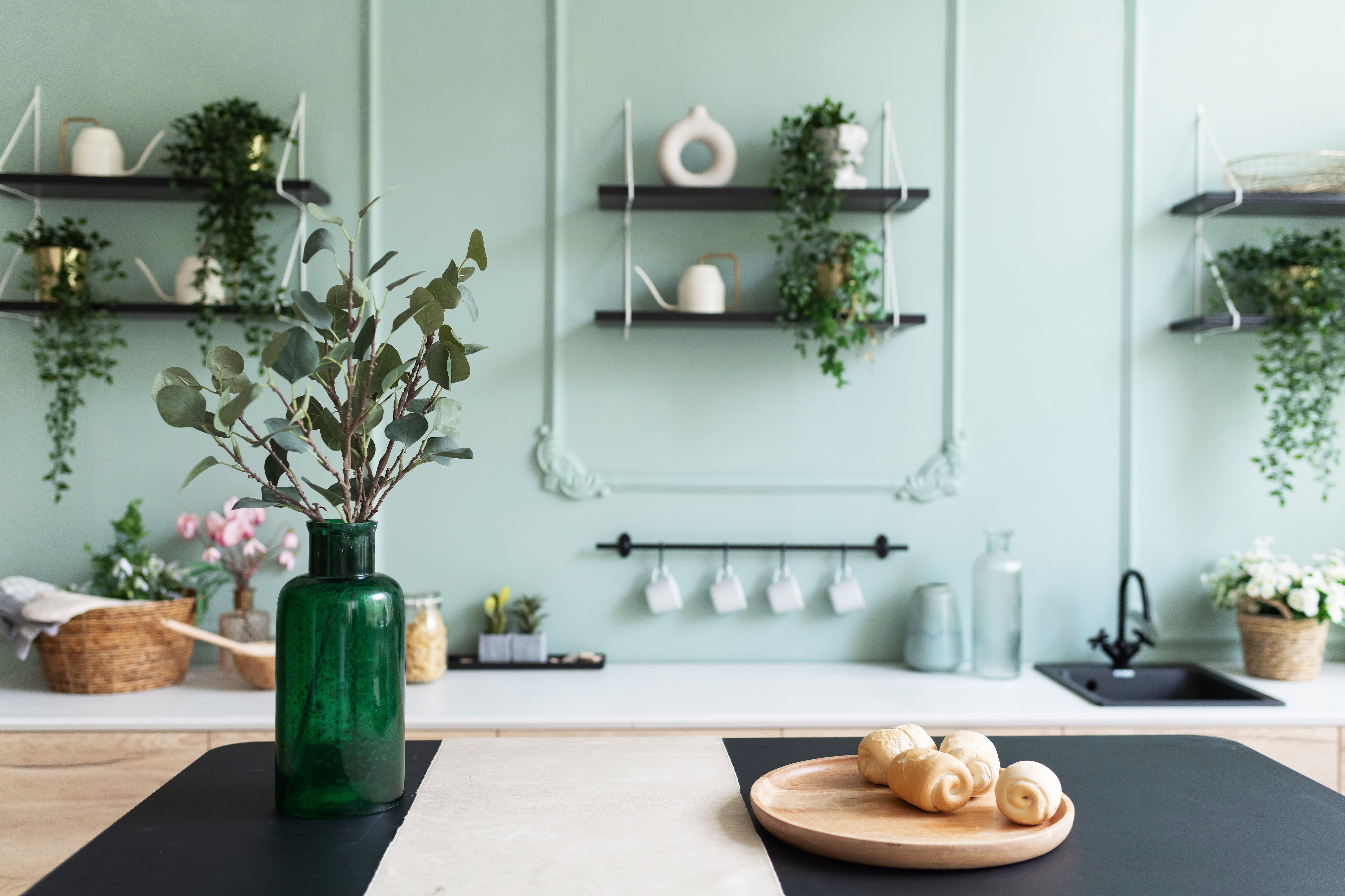 Open-shelving in bohemian-inspired kitchen