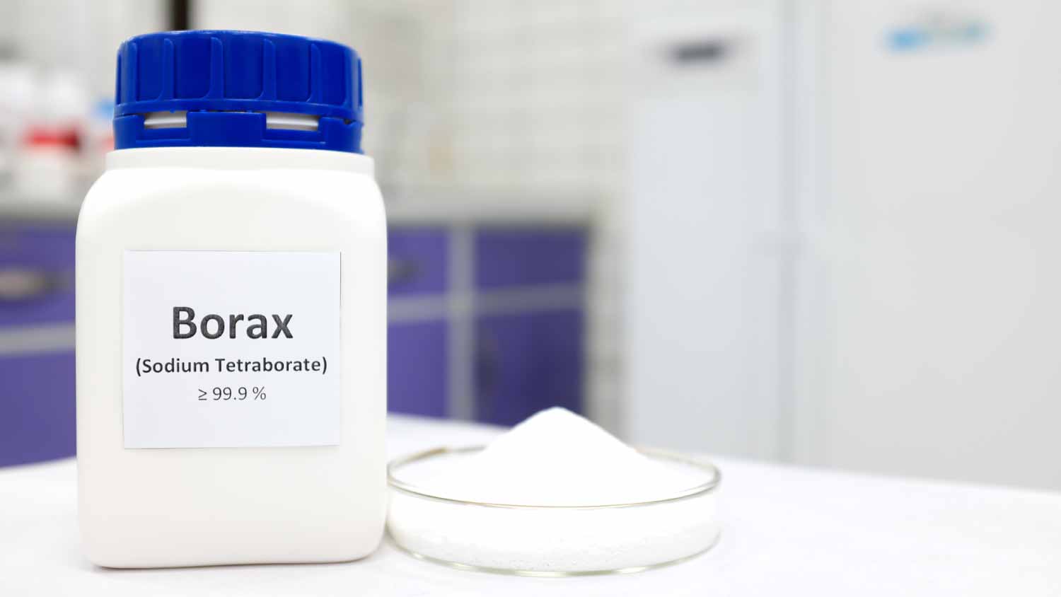 A bottle of borax chemical compound