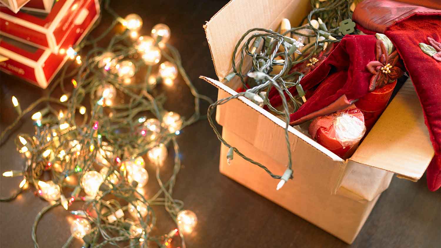 A view of a box with Christmas lights