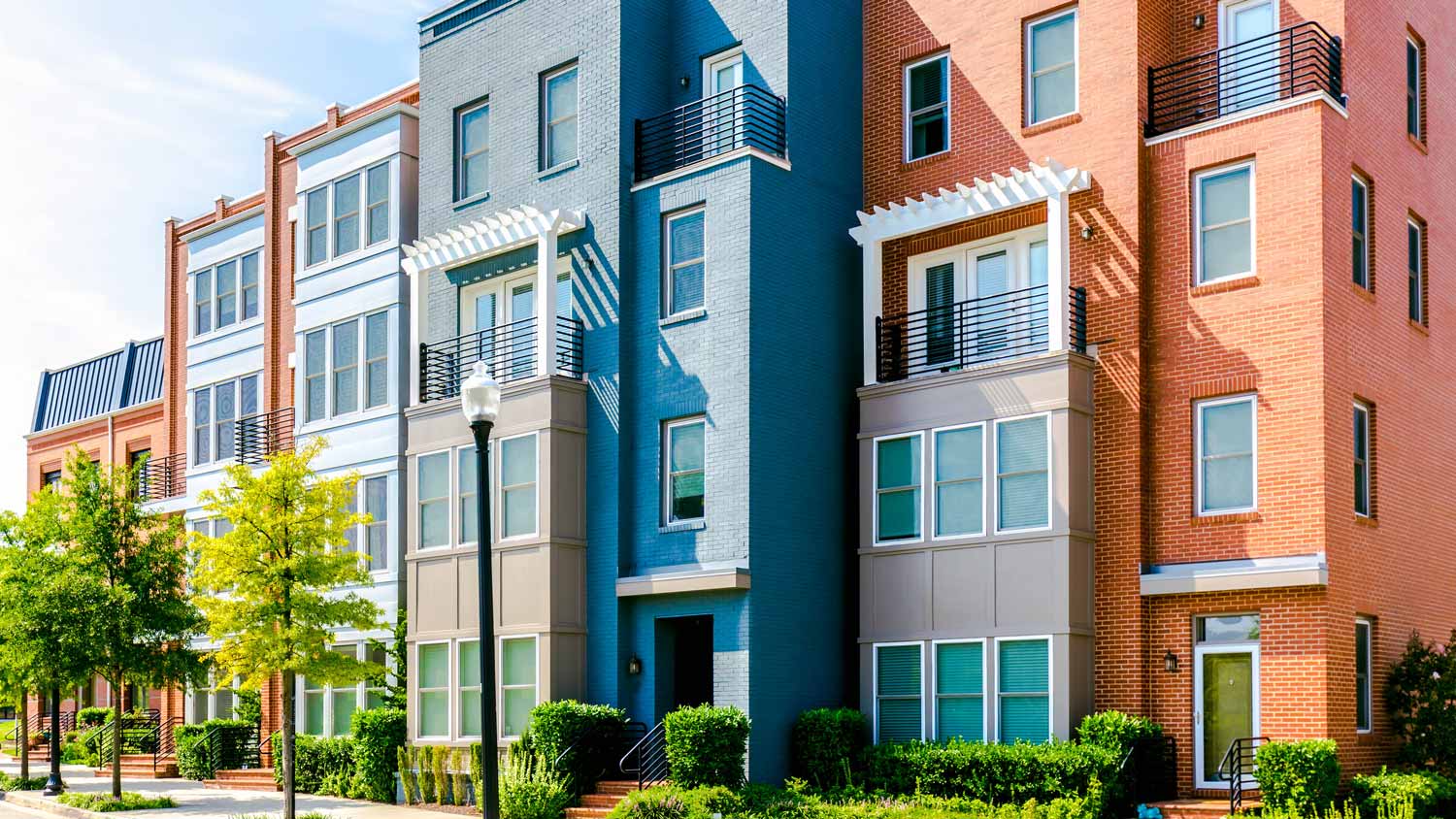 Row of brick townhouses in Alexandria, VA