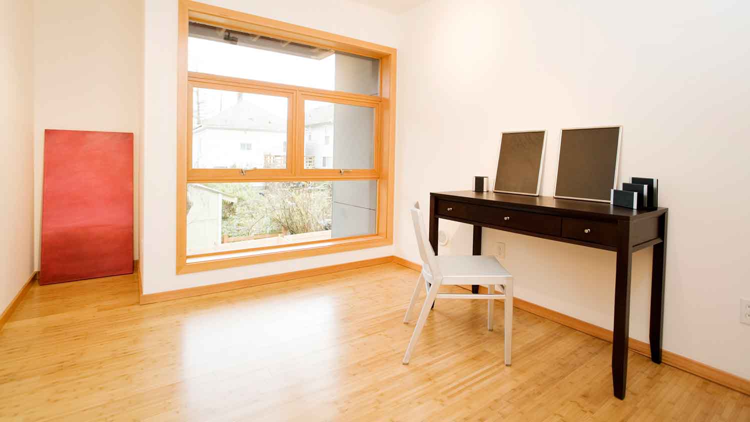 Bamboo flooring installed in a home office