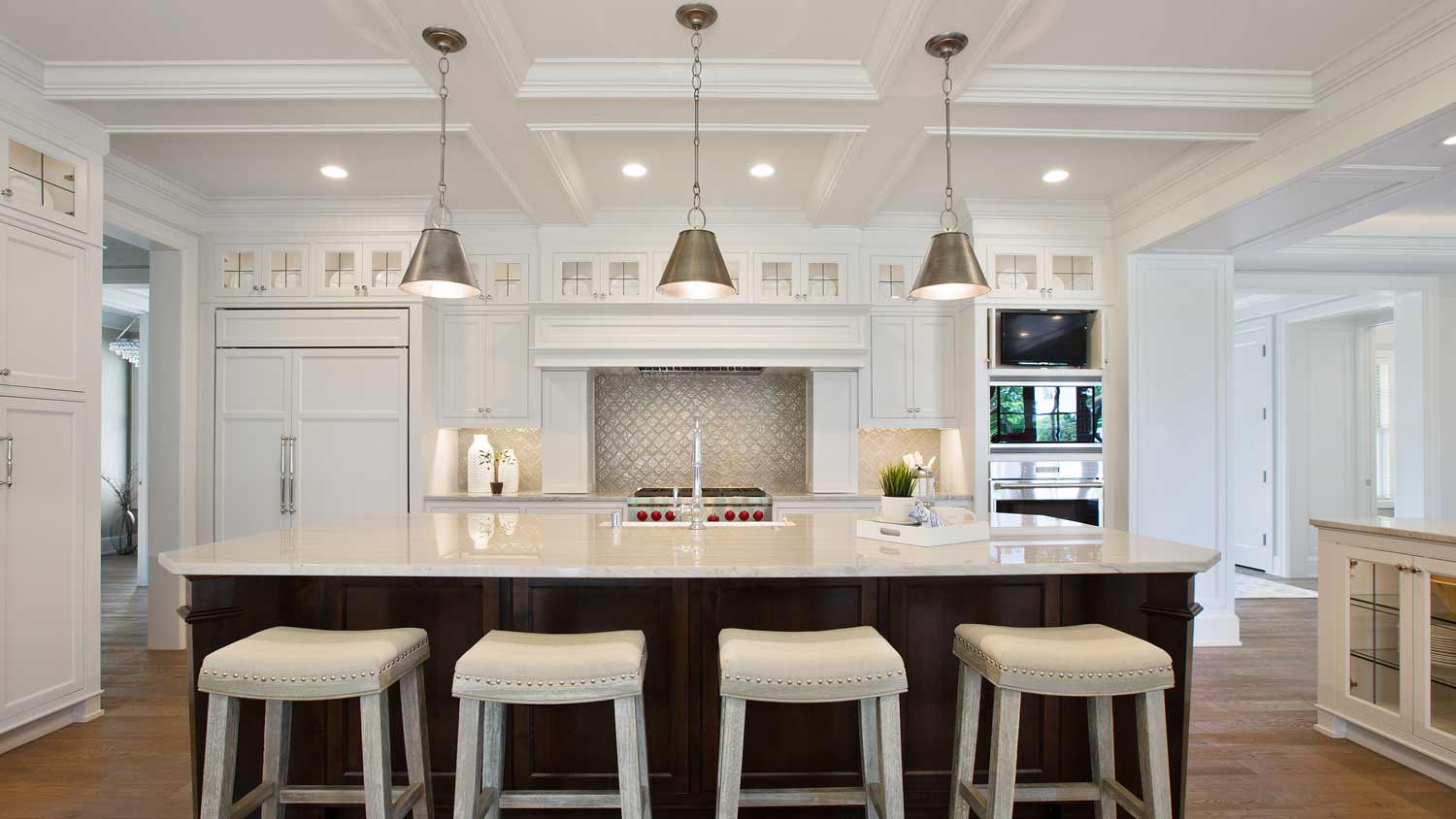 bright lights throughout large kitchen