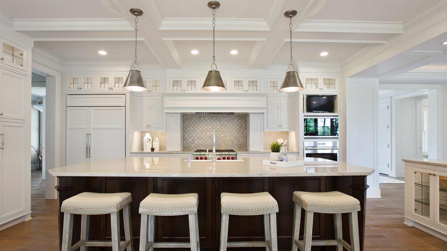 bright lights throughout large kitchen