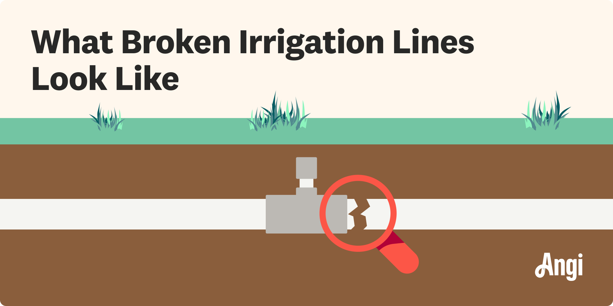 Broken irrigation line illustrated, with the pipe being snapped near the coupling