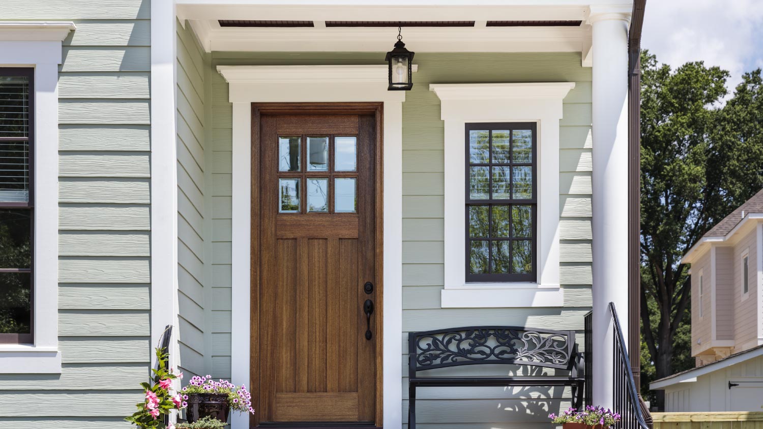 A brown front door of a house