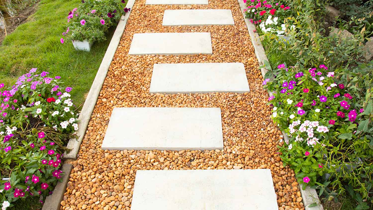 Garden with a brown gravel path 