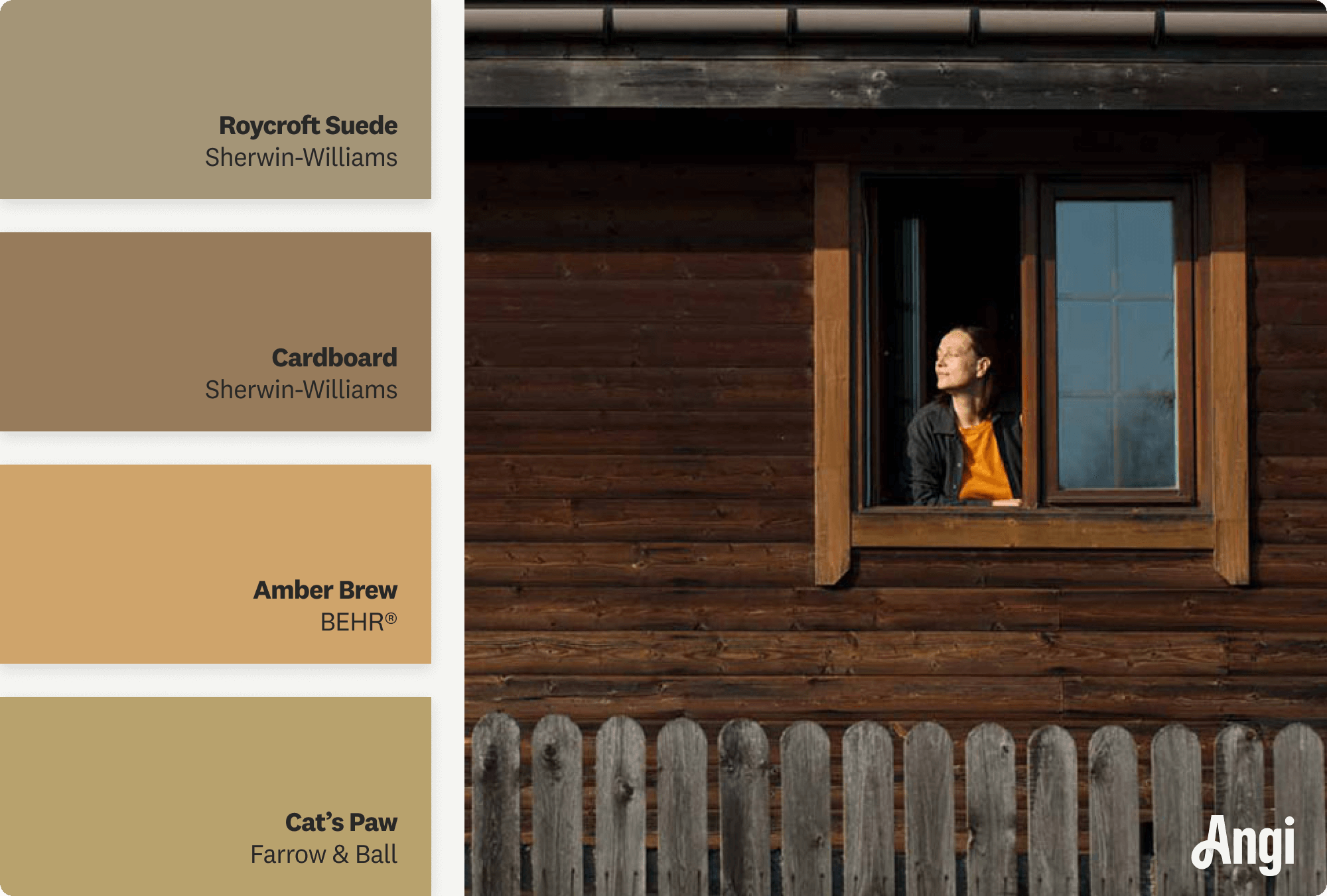 Woman looking out of the window, including different tones of brown paint