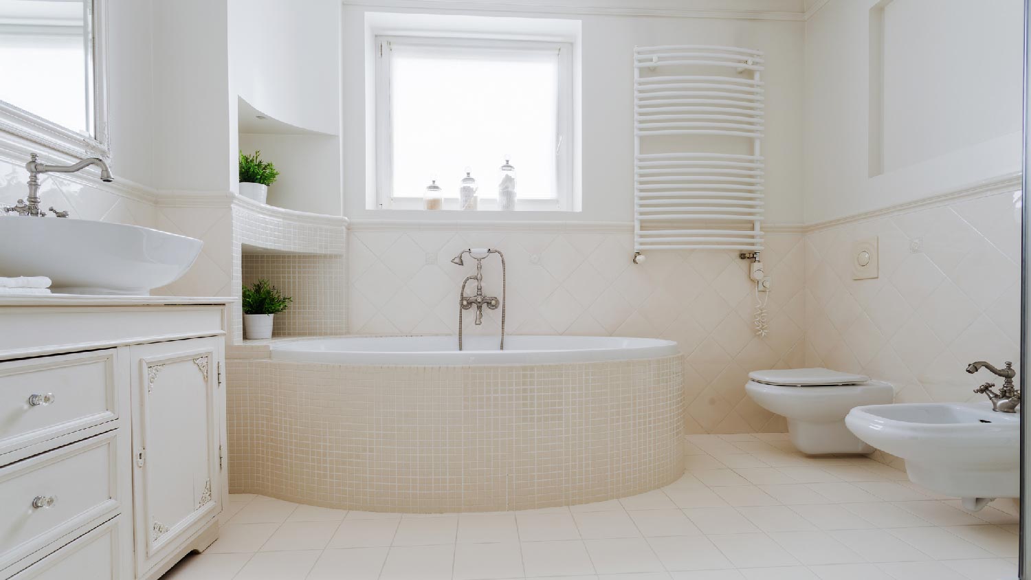 A built-in bathtub