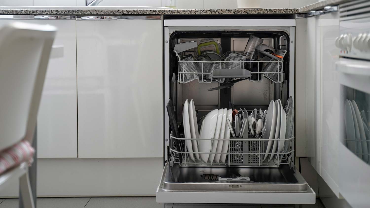 A built-in dishwasher