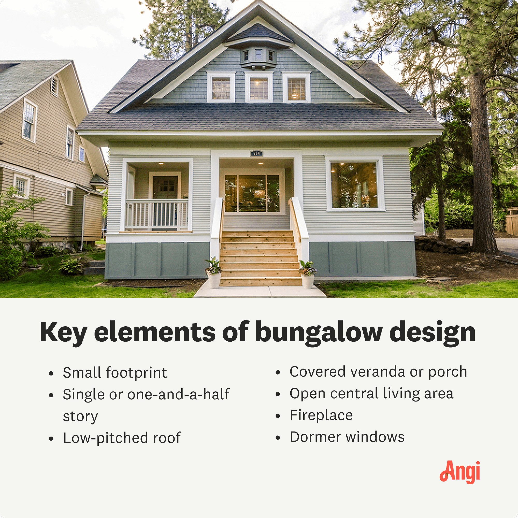 7 elements of bungalow design, including low-pitched roof and dormer windows