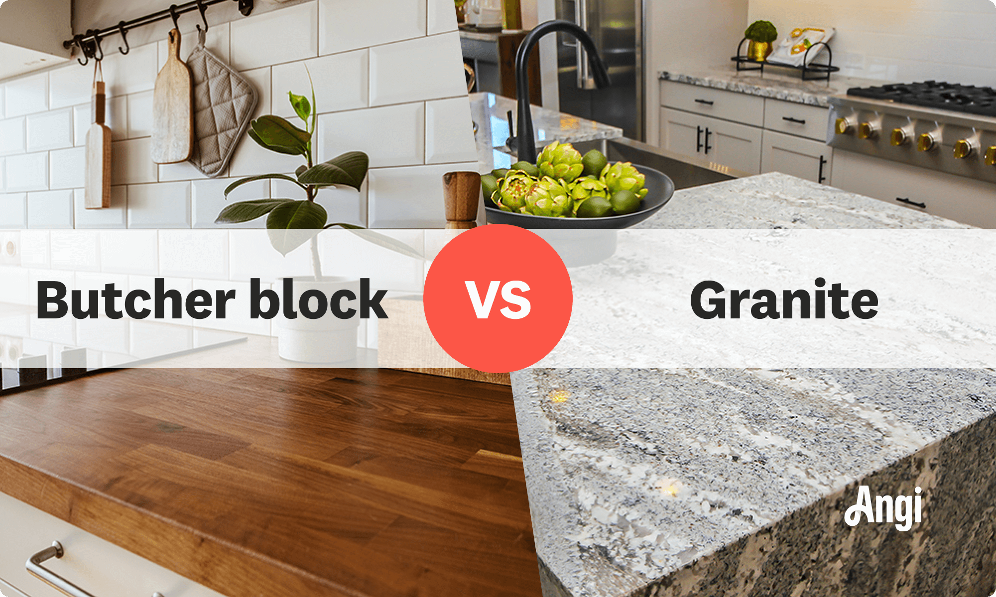 Butcher block versus granite counter tops visual comparison