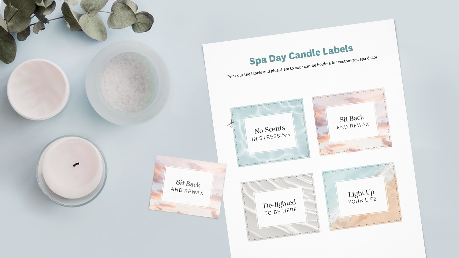 spa day candle label printable