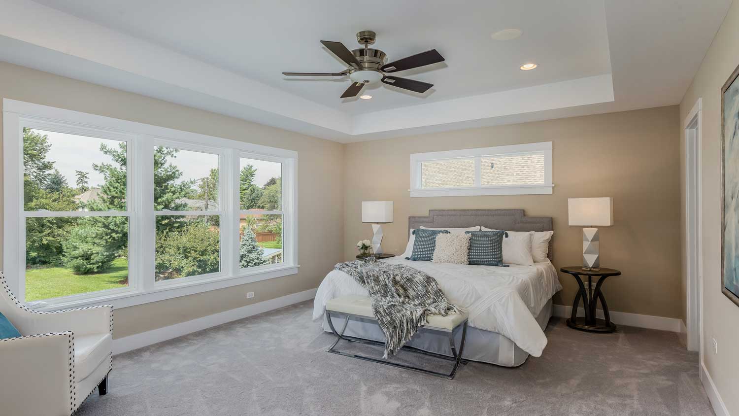 A carpeted bedroom