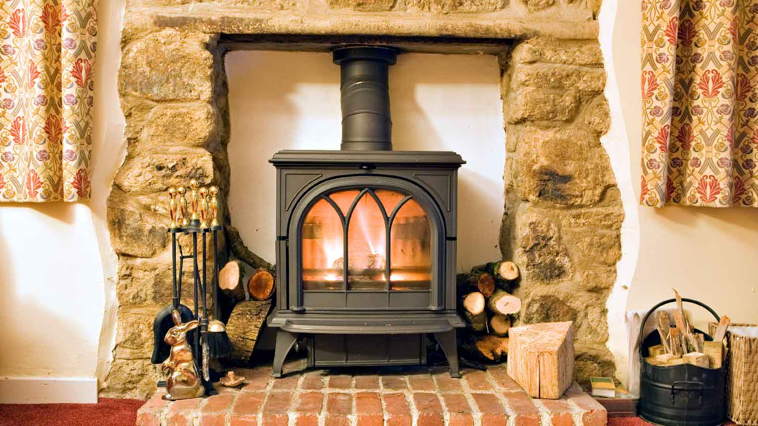 A cast iron wood stove