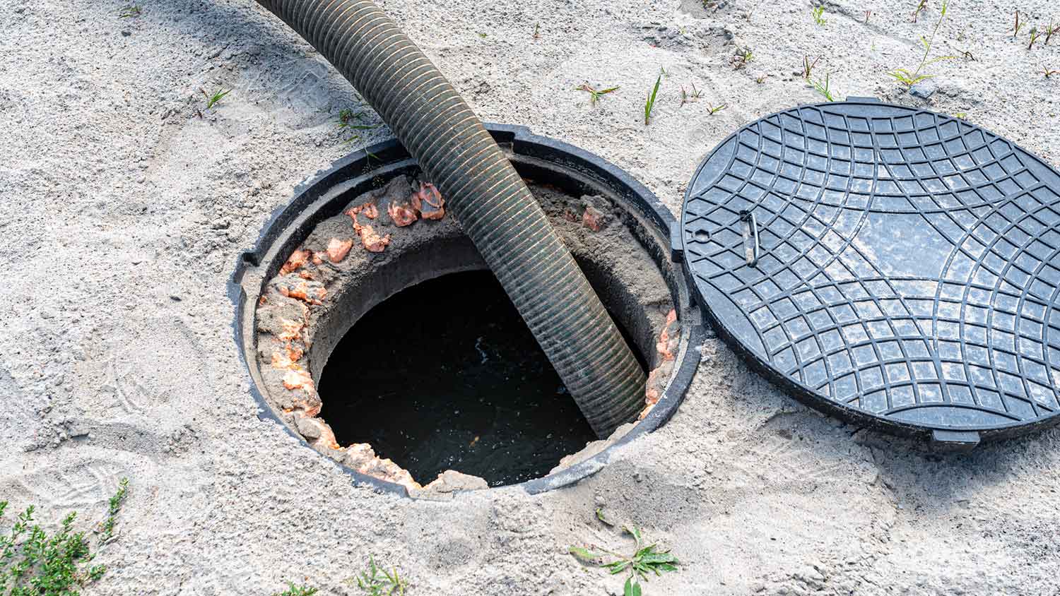 Professional cleaning service is pumping a cesspool