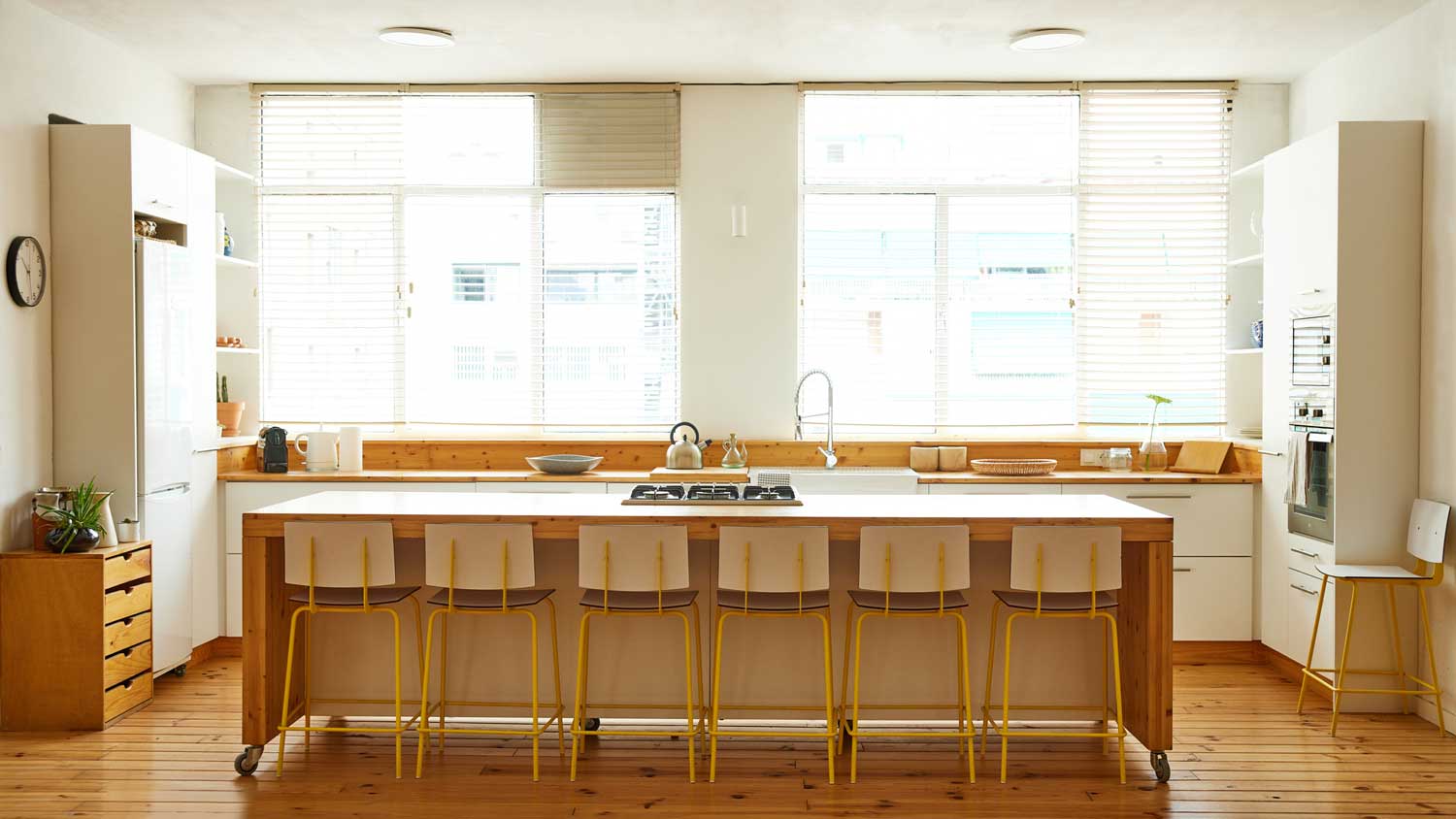 Chairs arranged side by side in a kitchen island