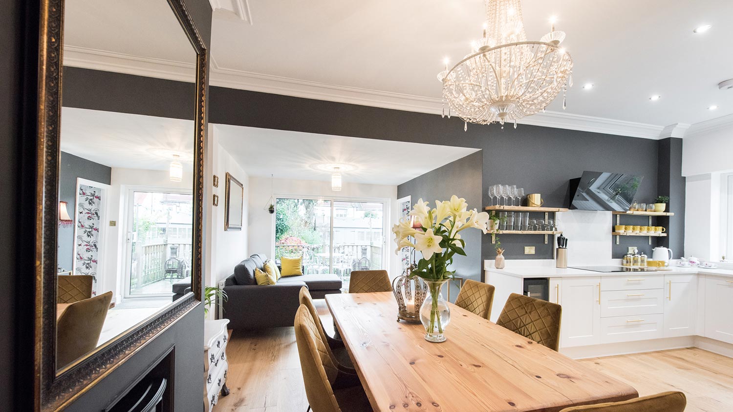 Crystal chandelier in modern apartment