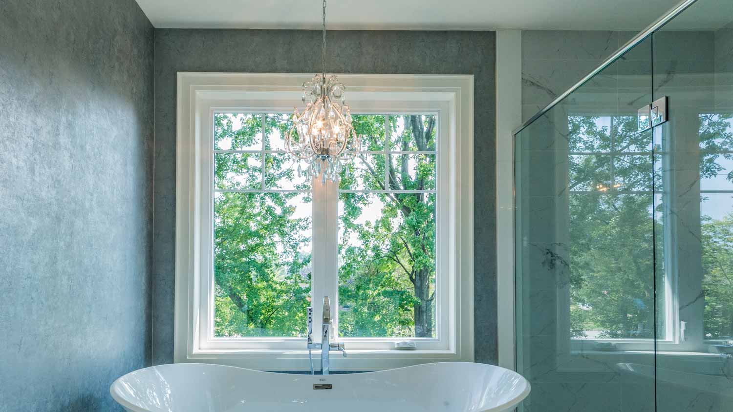 chandelier over bathtub