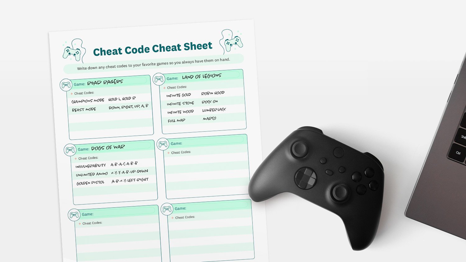 cheat code cheat sheet 