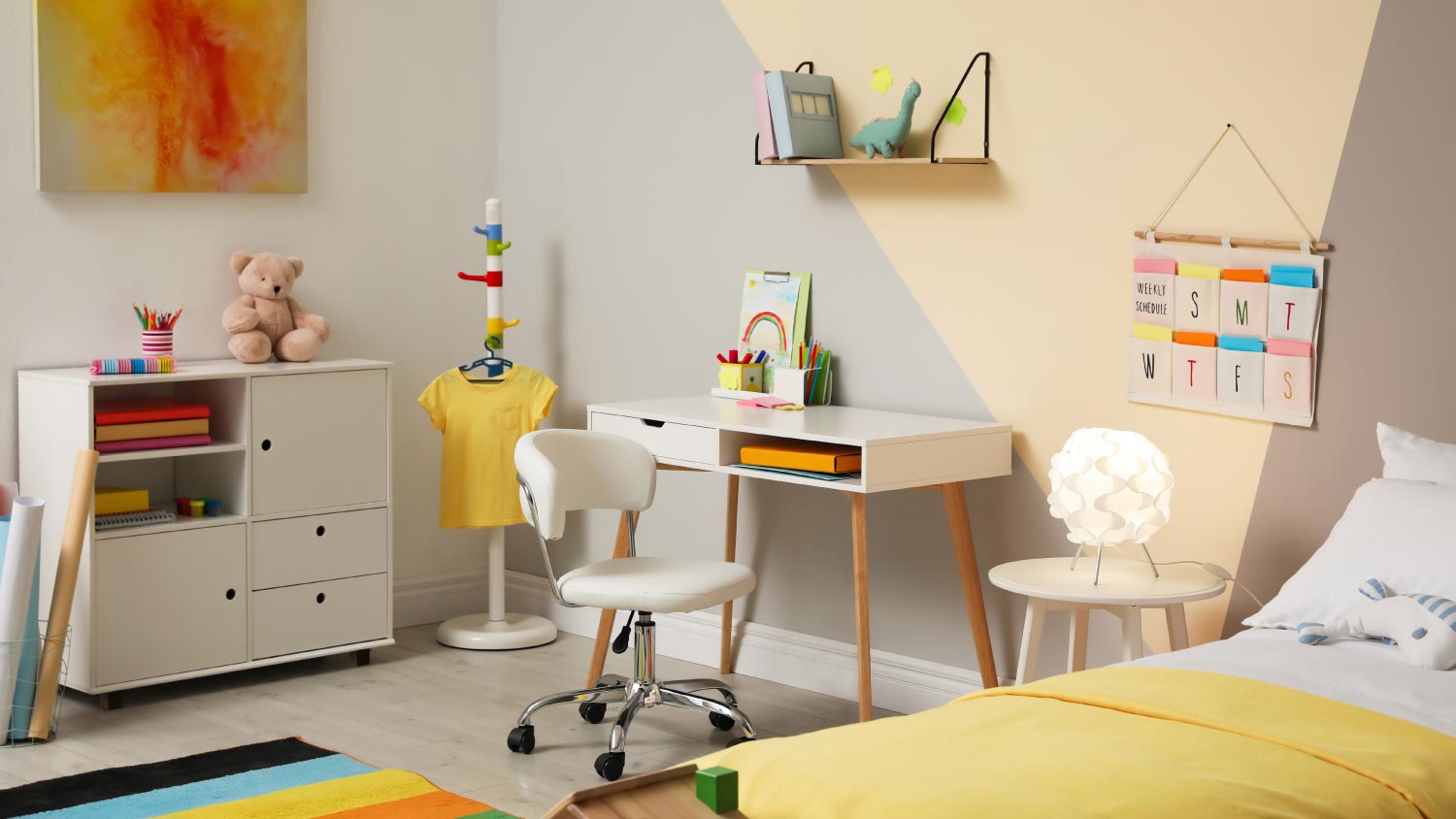 A child room interior with yellow decoration