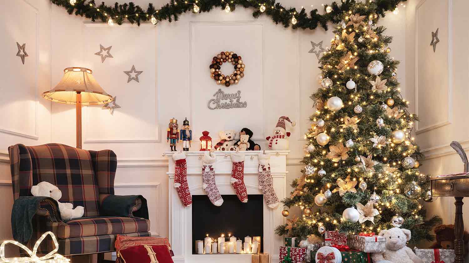 A view of a Christmas tree in a living room