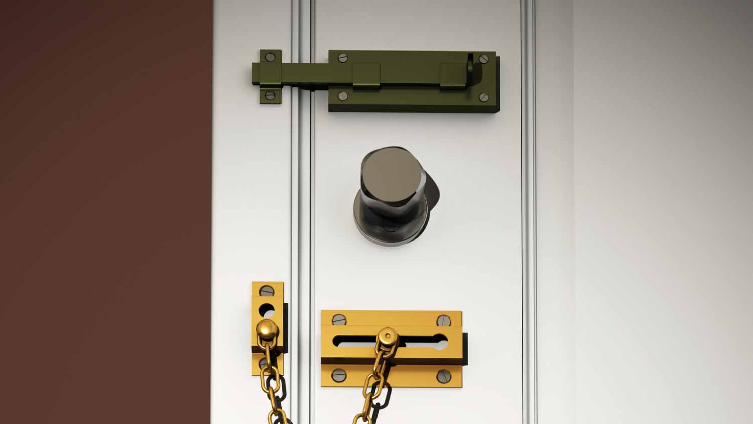 classic door with several types of DIY safety locks