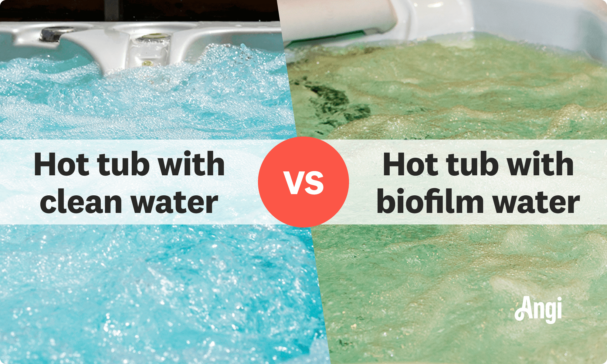 Clean hot tub water versus biofilm water visual comparison