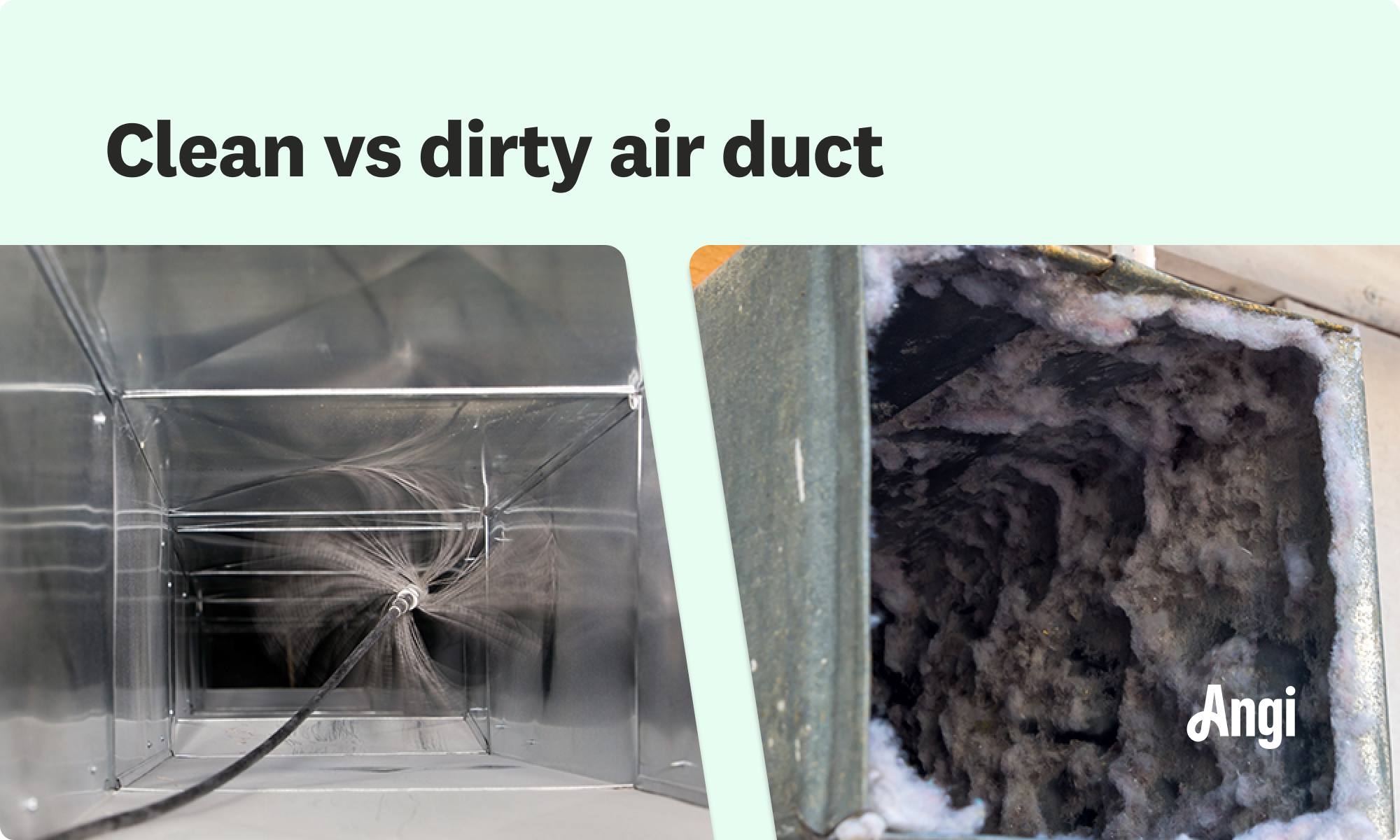 Clean versus dirty air duct compared visually