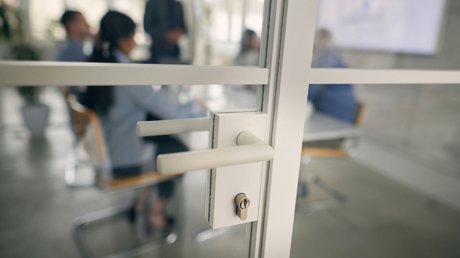 A clear glass prairie single door for a home office 