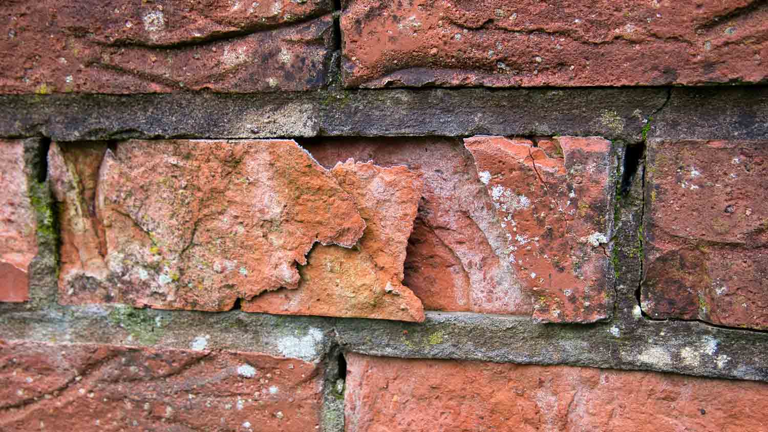 close up of brick spalling