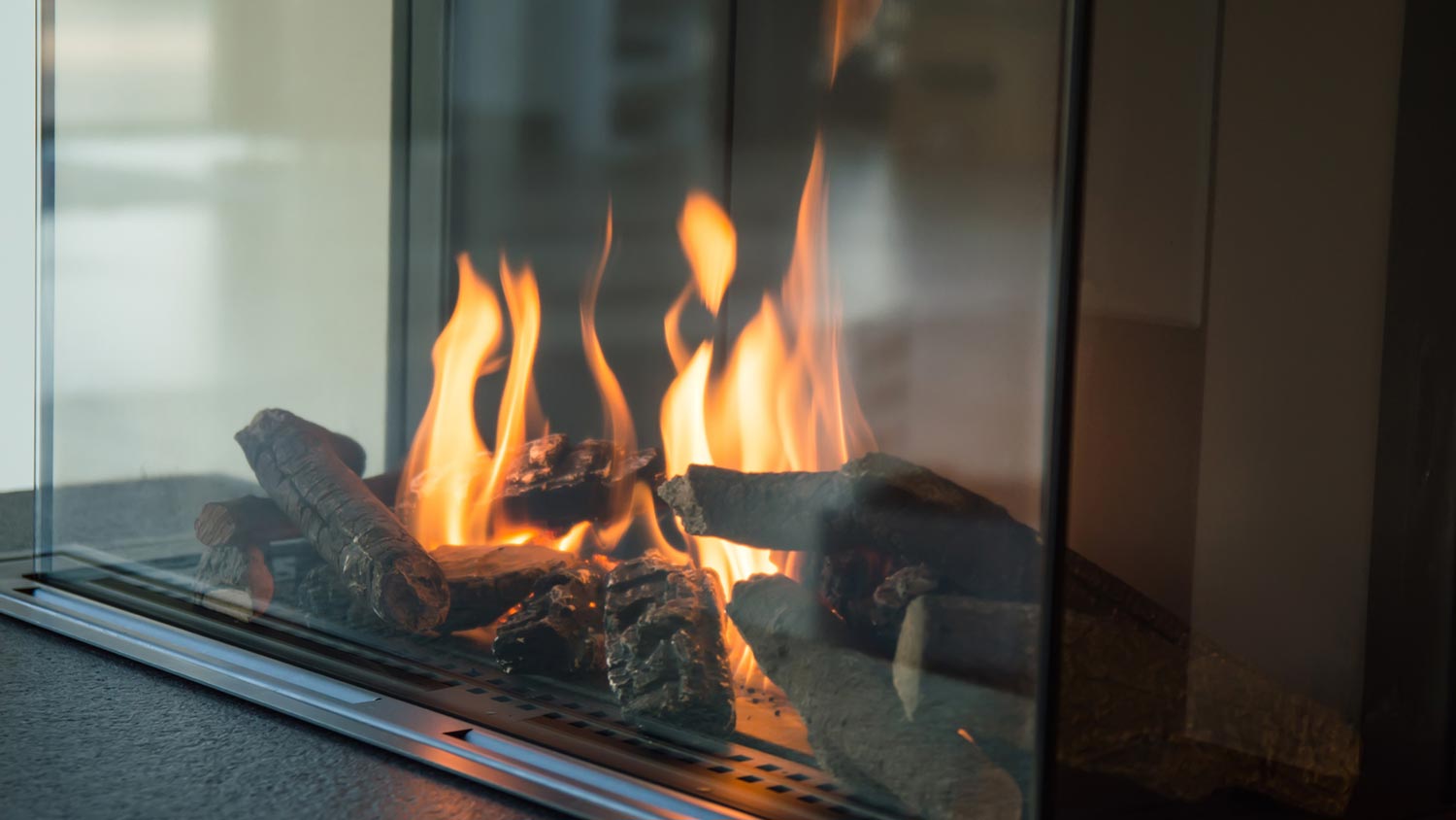 Close-up of a burning fireplace