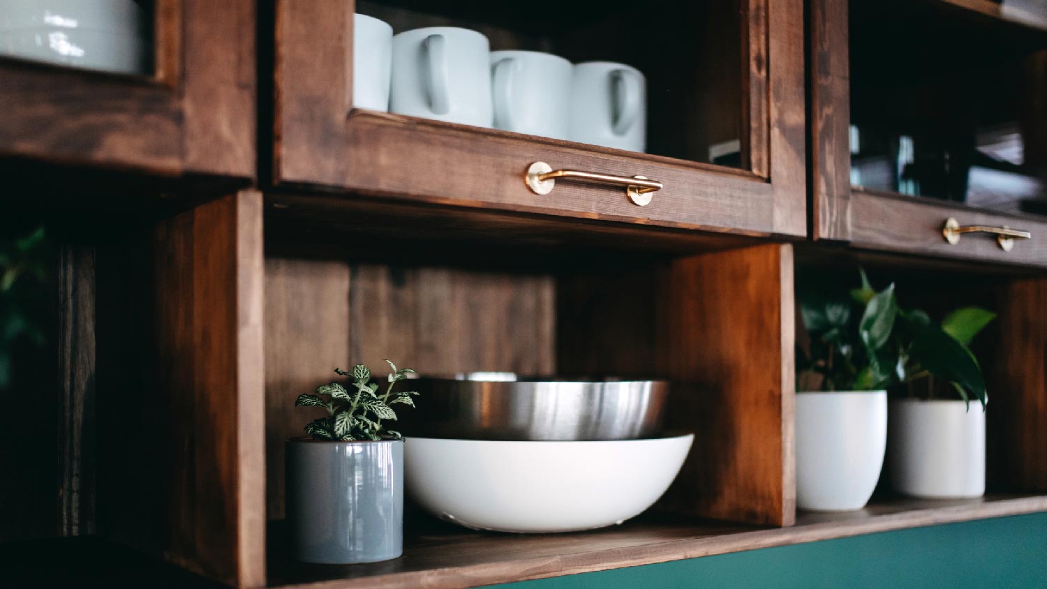 Close-up of wooden face frame cabinets