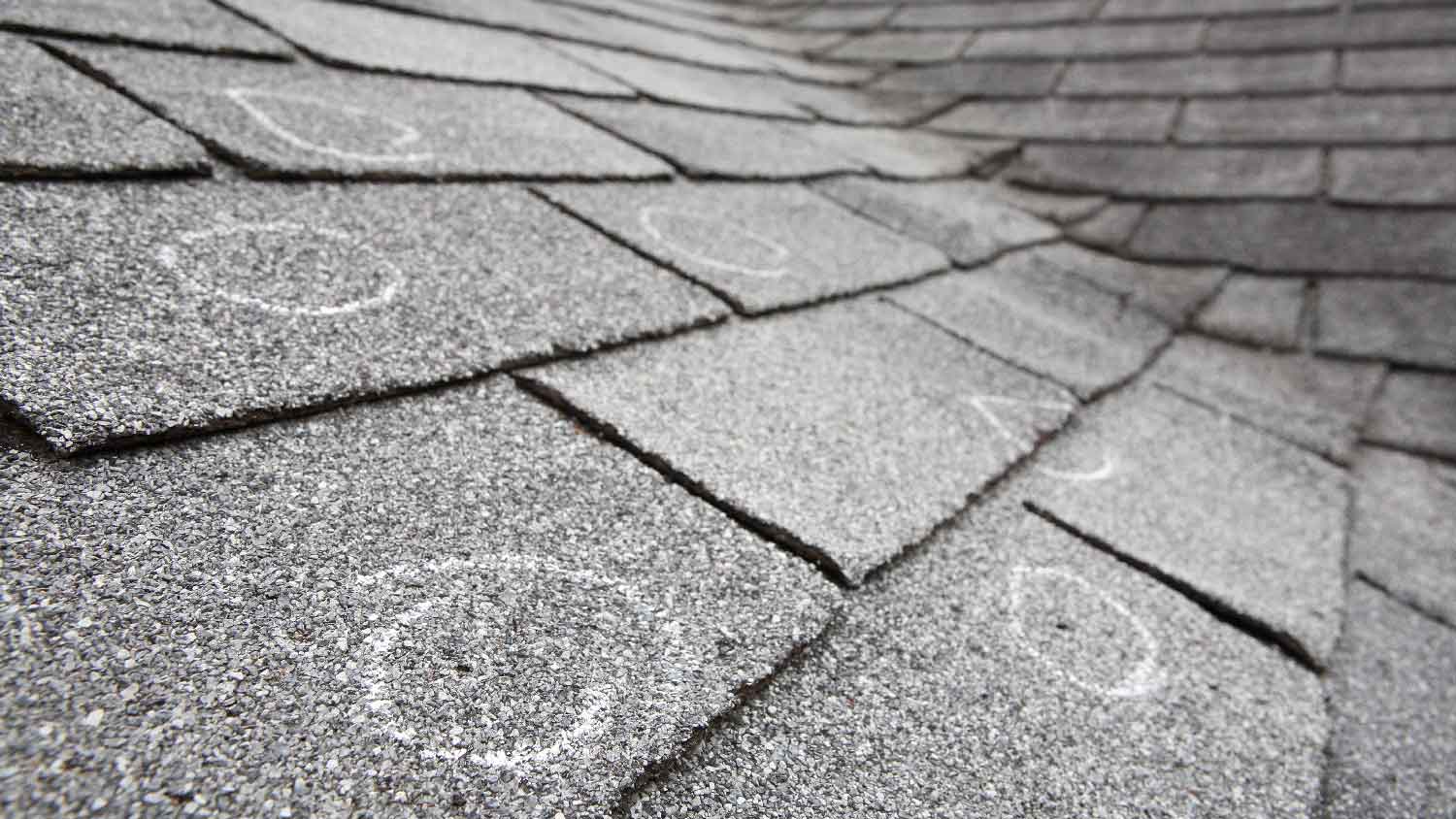 Close-up of hail damage marks on roof