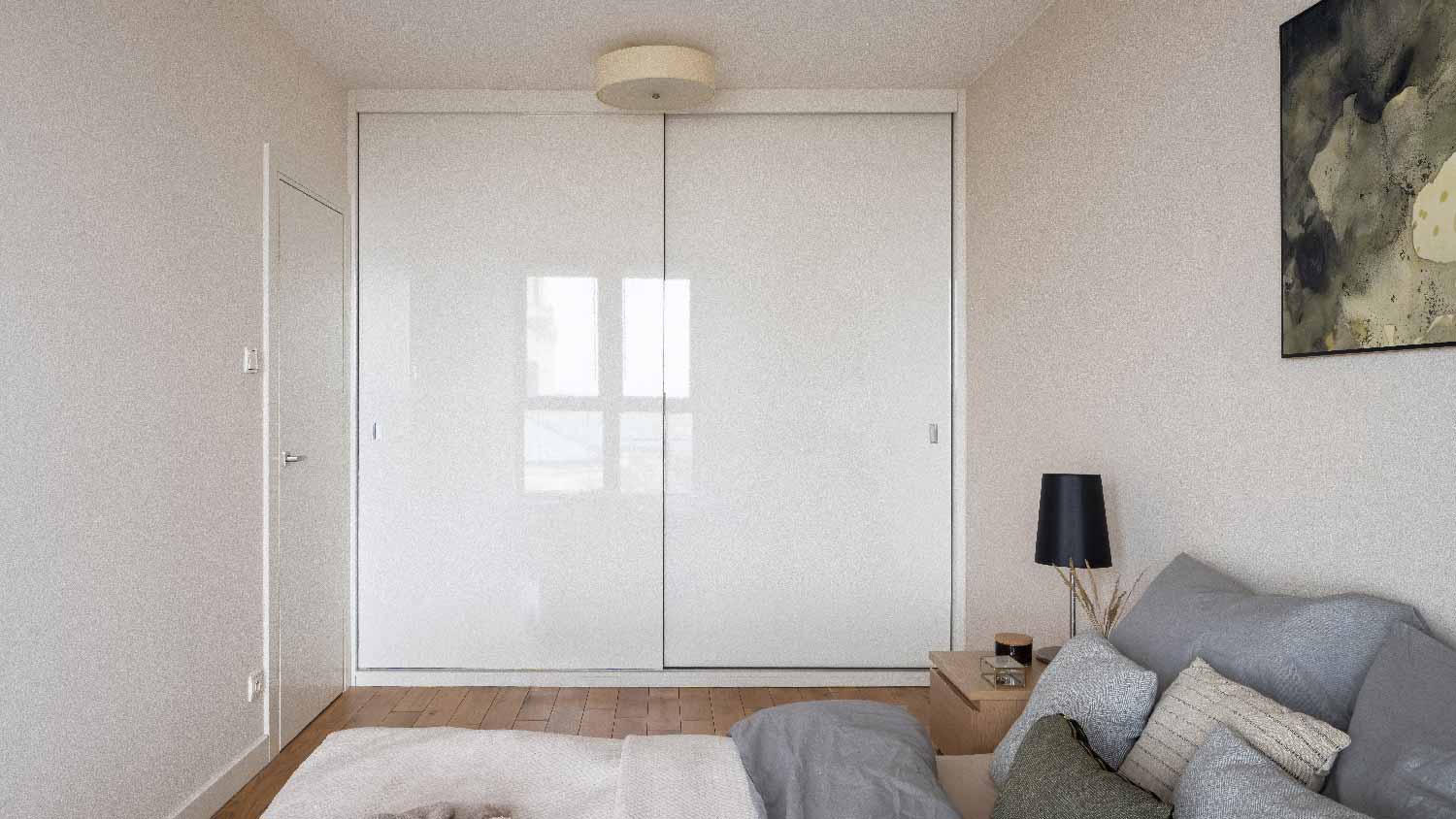 A closet with sliding doors