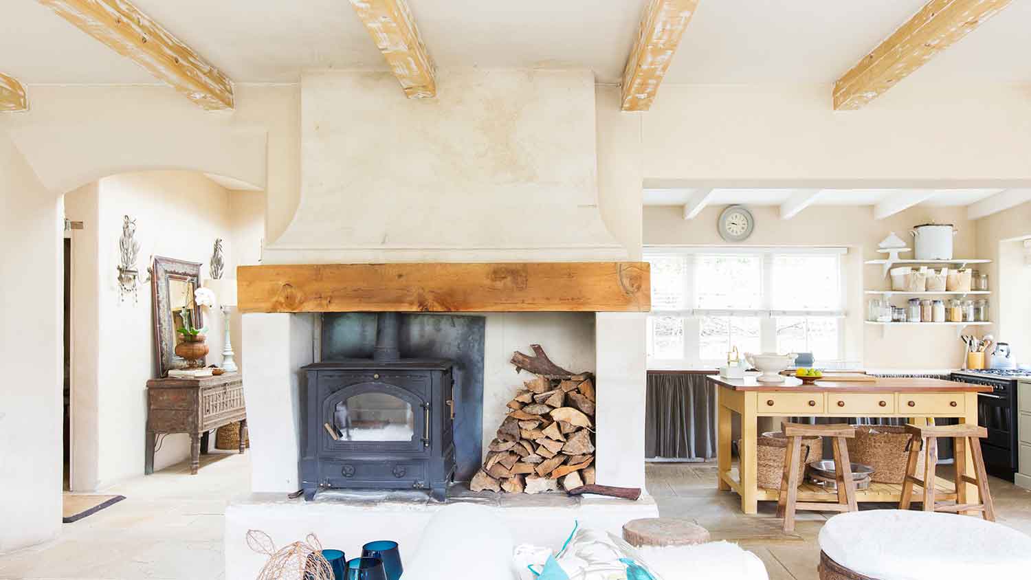 Coastal home with whitewashed walls
