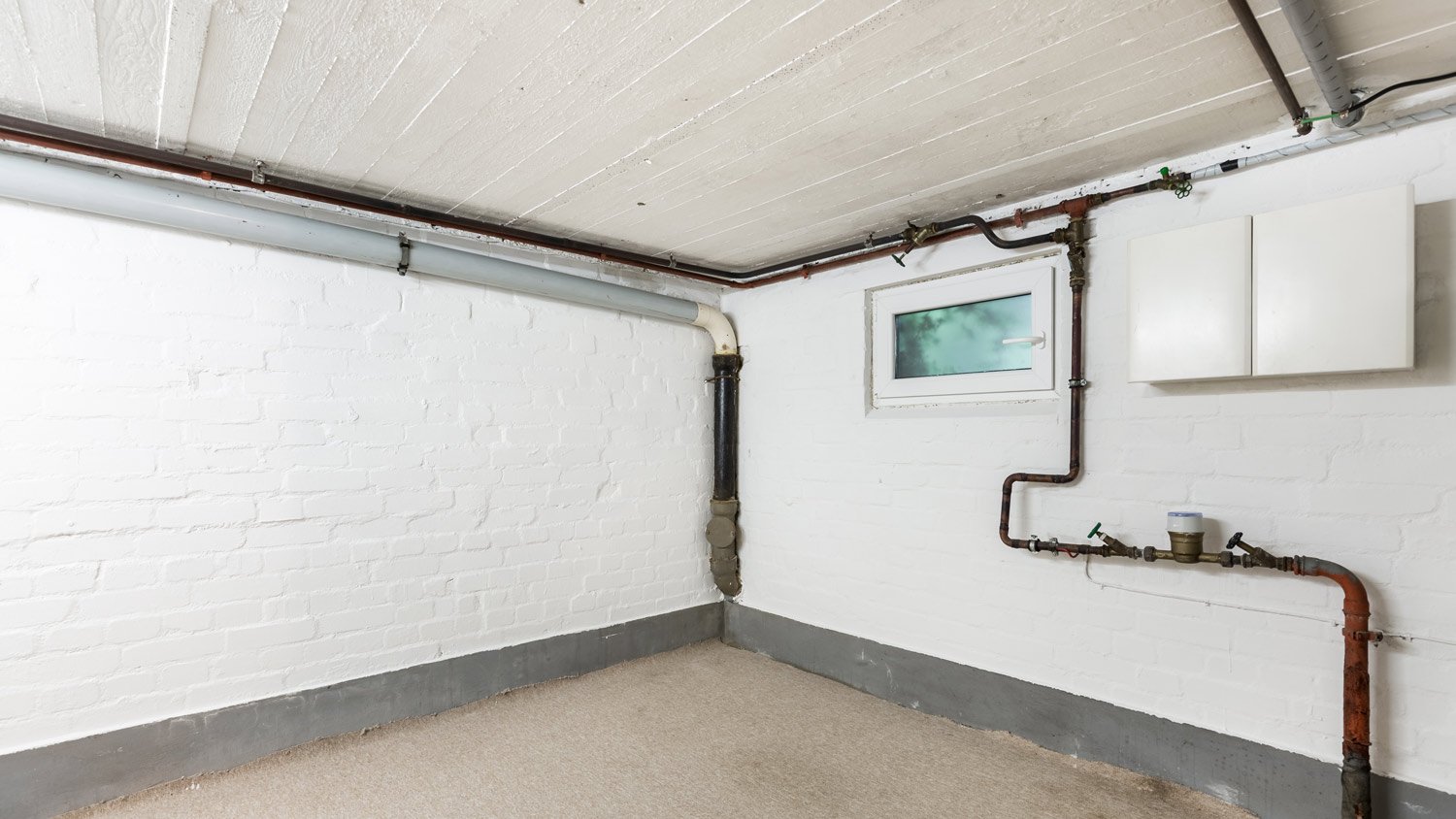 White painted basement