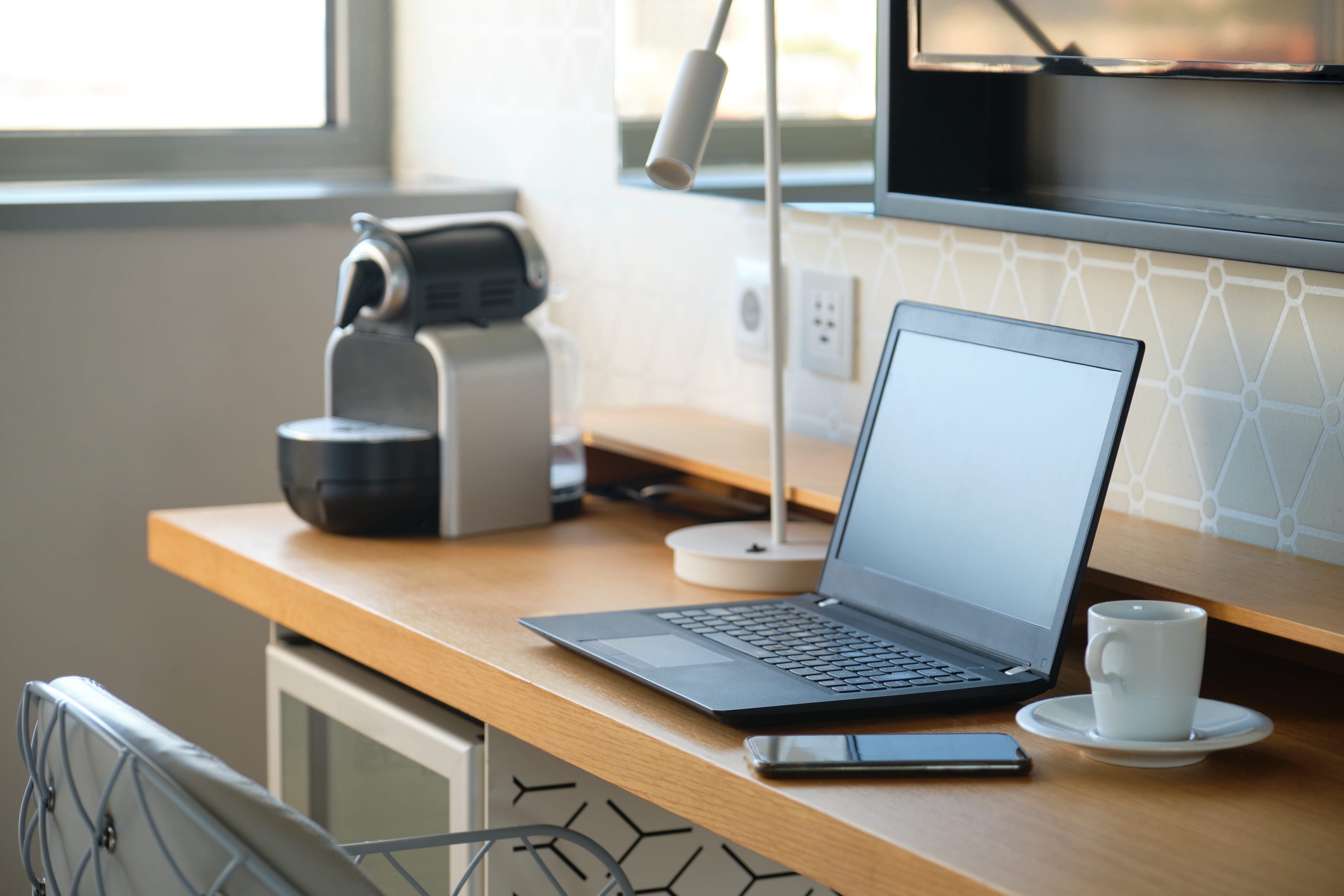 Coffee machine on work desk