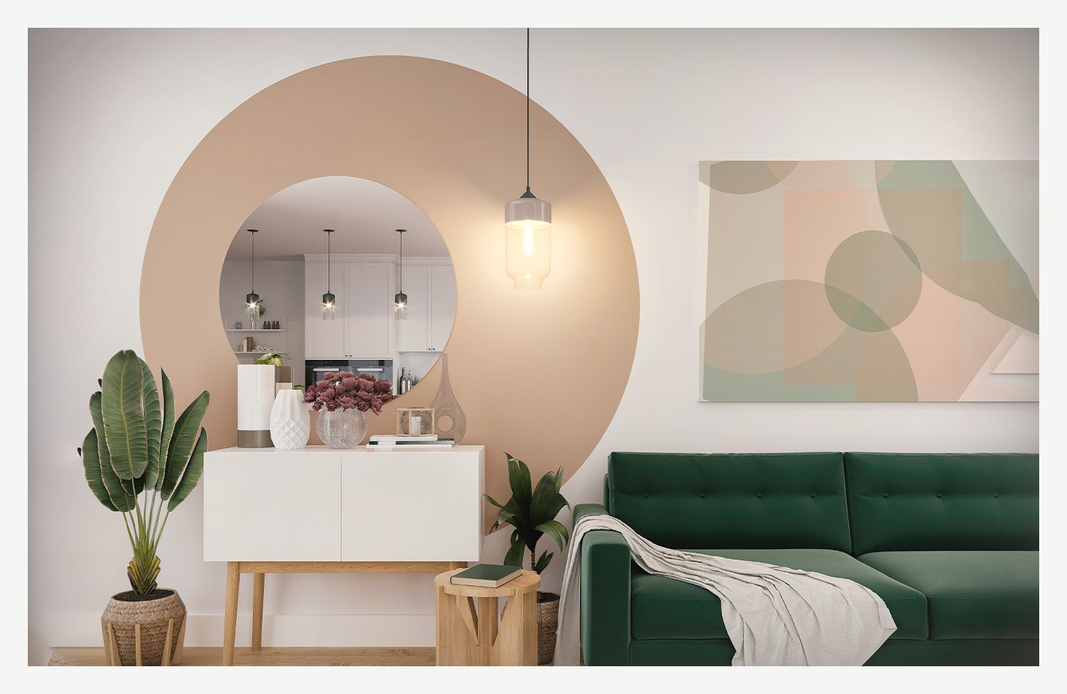 color blocking wall painting in living room