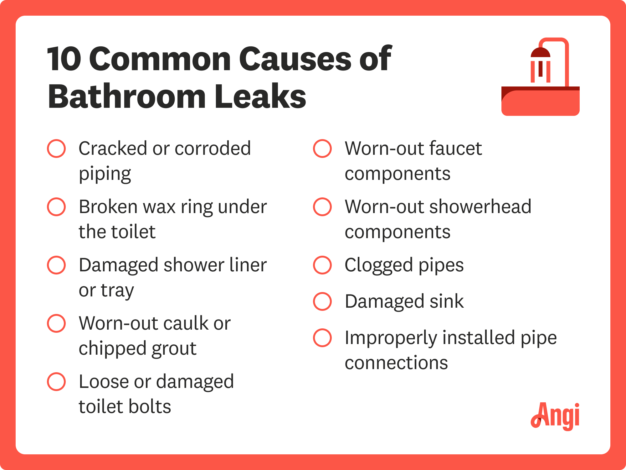 10 common causes of bathroom leaks, including clogged pipes, damaged sink, and worn-out faucet components