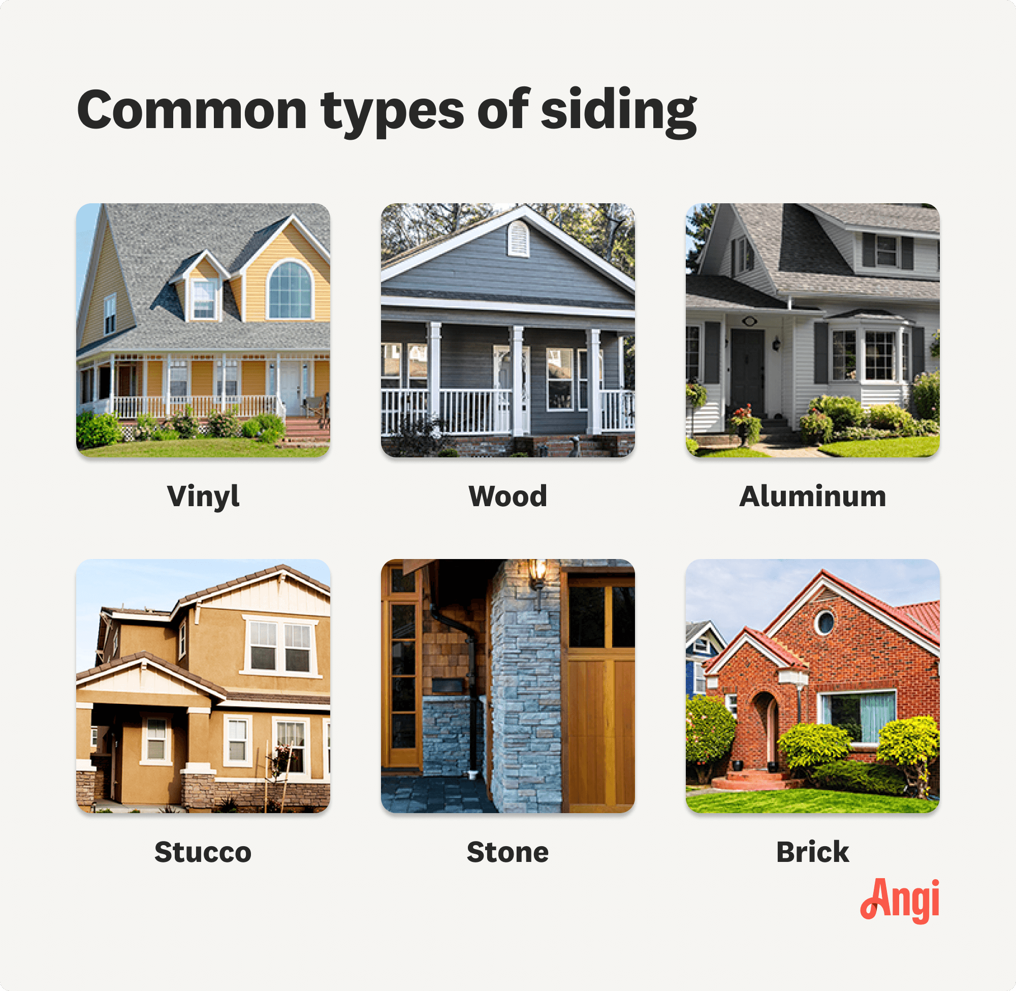 6 most common types of siding compared visually, including brick, stucco, and aluminum