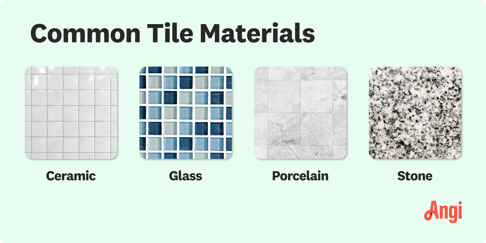 4 common tile materials compared visually, including ceramic and stone