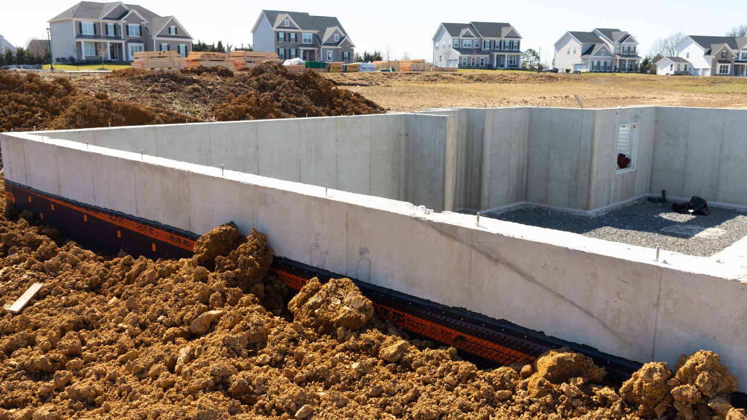 Concrete foundation for a new house site