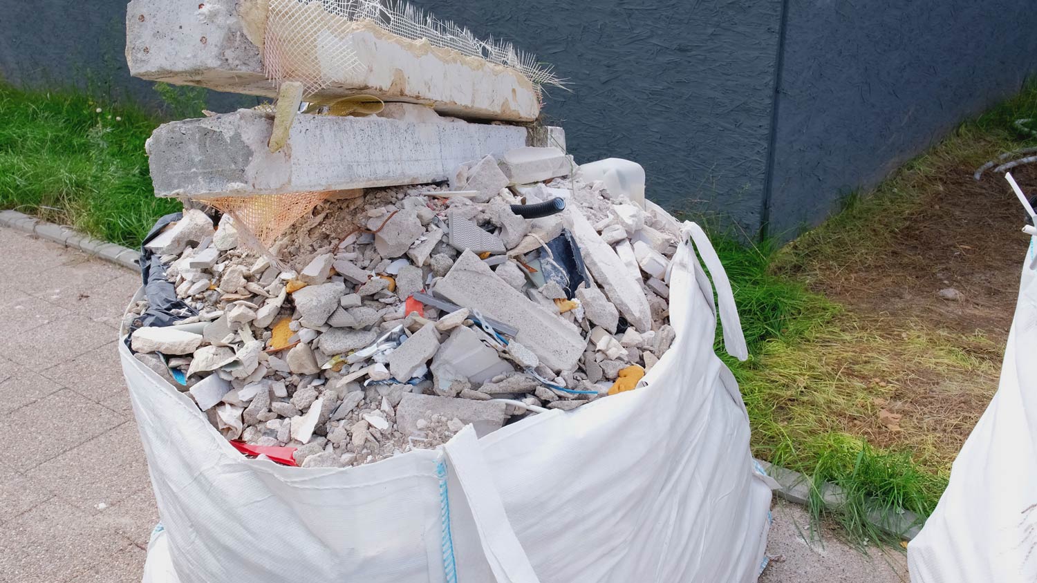 Big Bag of Filled with Cinder Blocks Cement