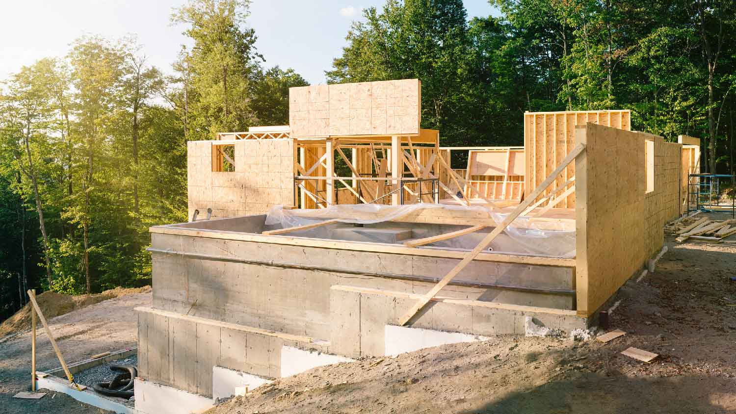 The construction site of a concrete house