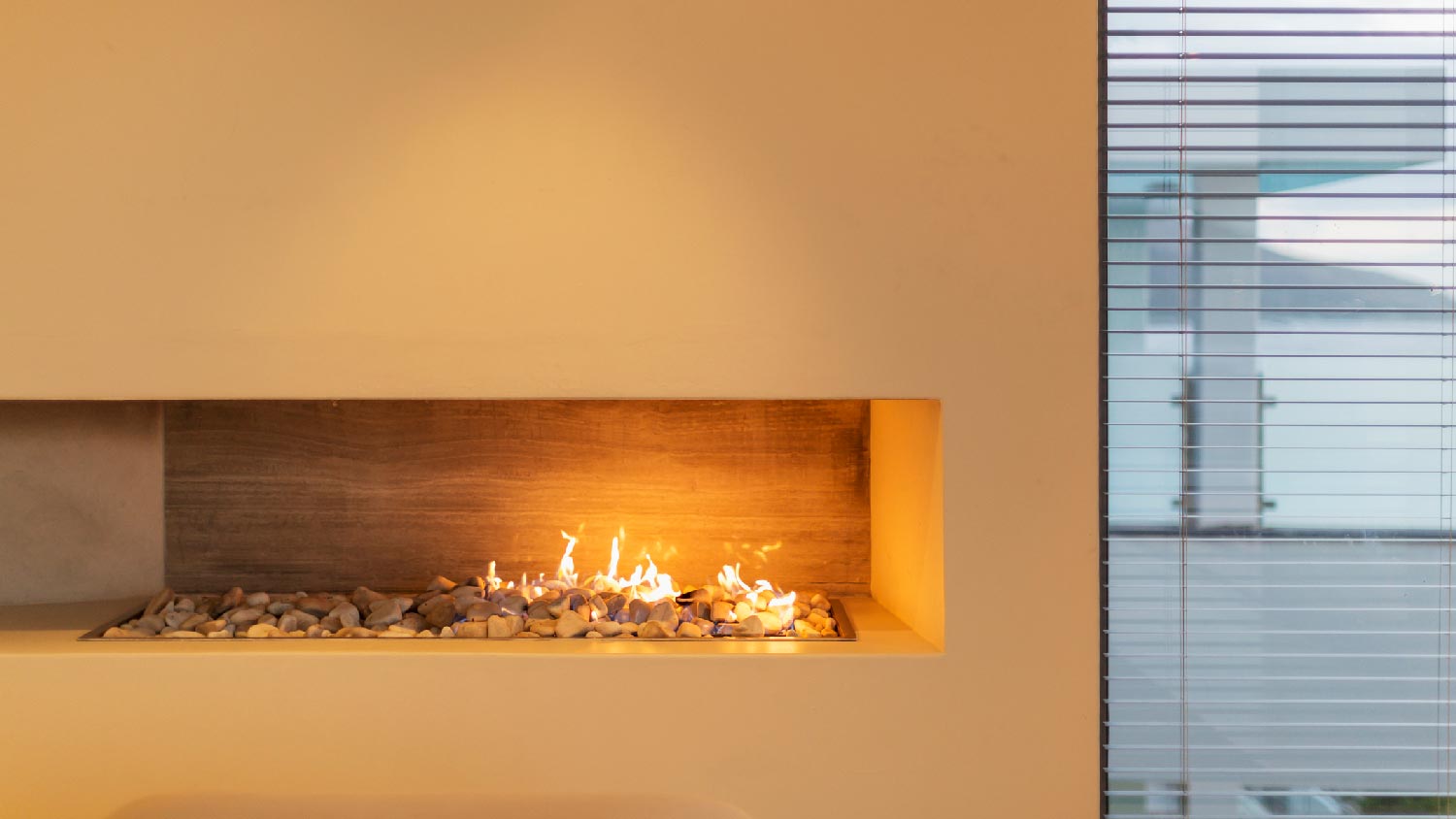 A contemporary gas fireplace