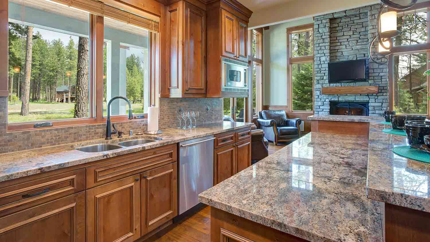 Granite kitchen with wood cabinets